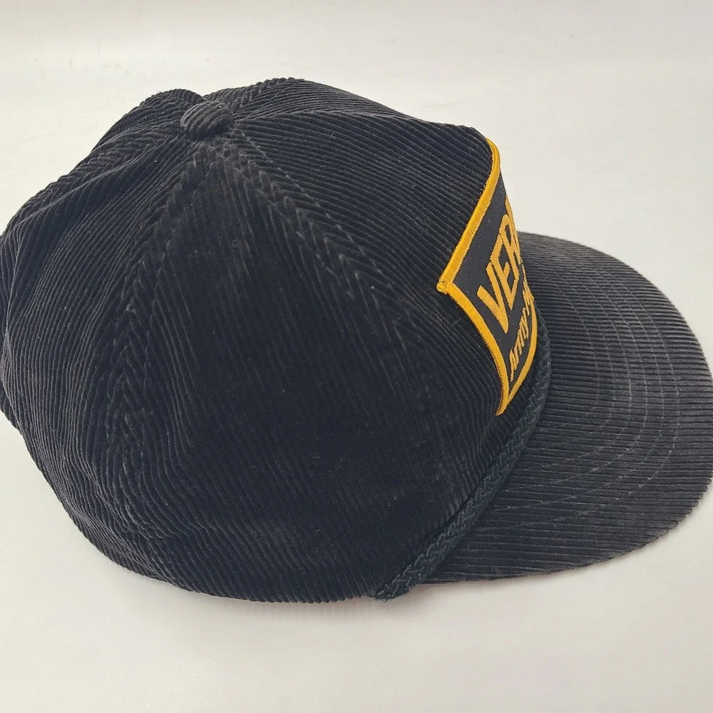 Vintage Vermont Army National Guard Hat Snapback Black Yellow Rope Corduroy Men